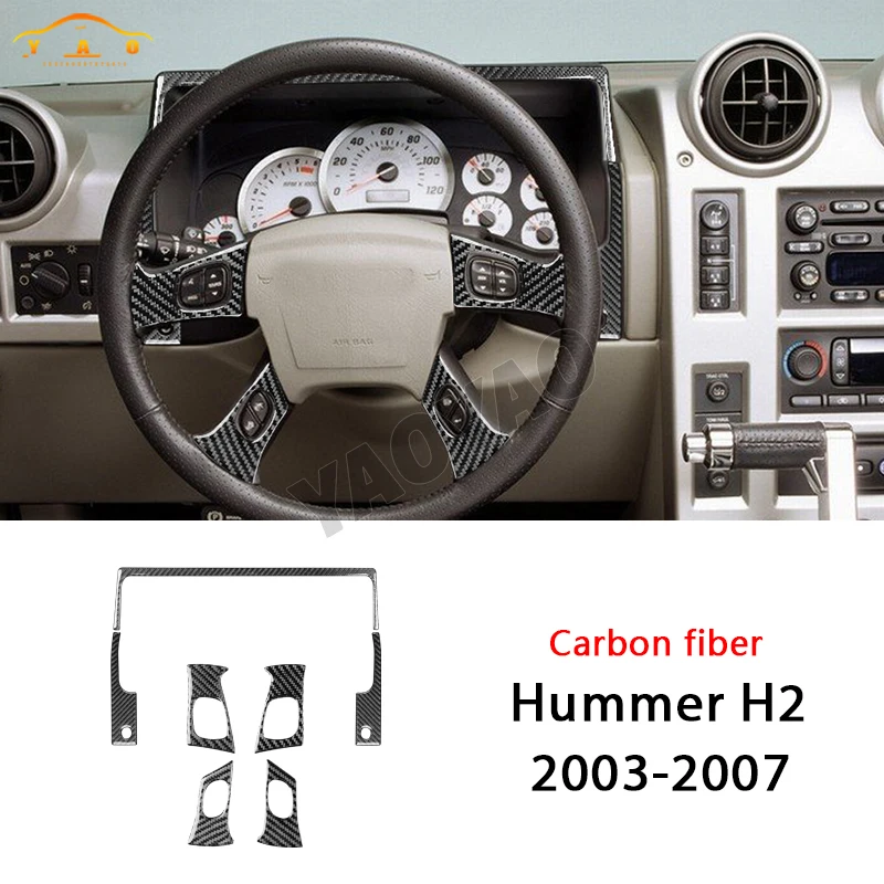 ألياف الكربون سيارة ملصق ل هامر H2 2003 2004 2005 2006 2007 عجلة توجيه سيارة زر لوحة القيادة لوحة عداد السرعة