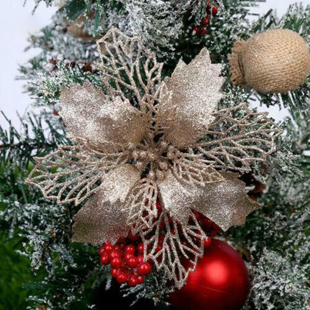 Decoration Christmas Flowers Xmas Party Party 1/5pcs 11cm Artificial Christmas Glitter Flower Glitter High Quality - Image 5