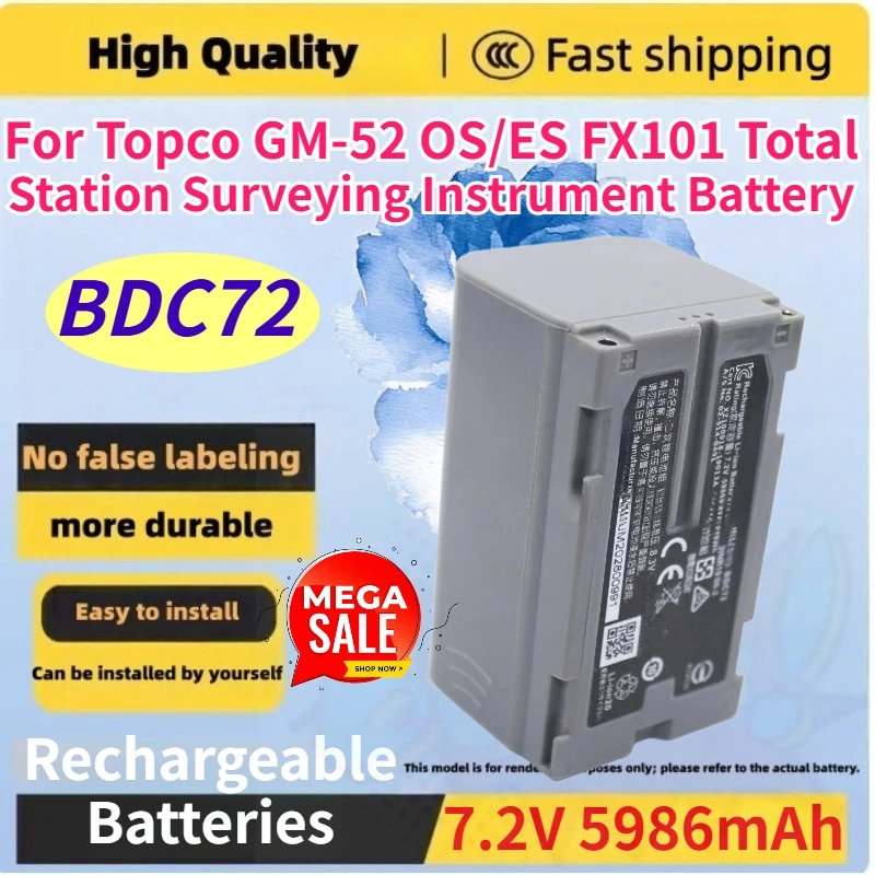 7.2V 5986mAh BDC72 Rechargeable Battery for Topco GM-52 OS/ES FX101 Total Station Surveying Li-ion Battery Instrument Battery
