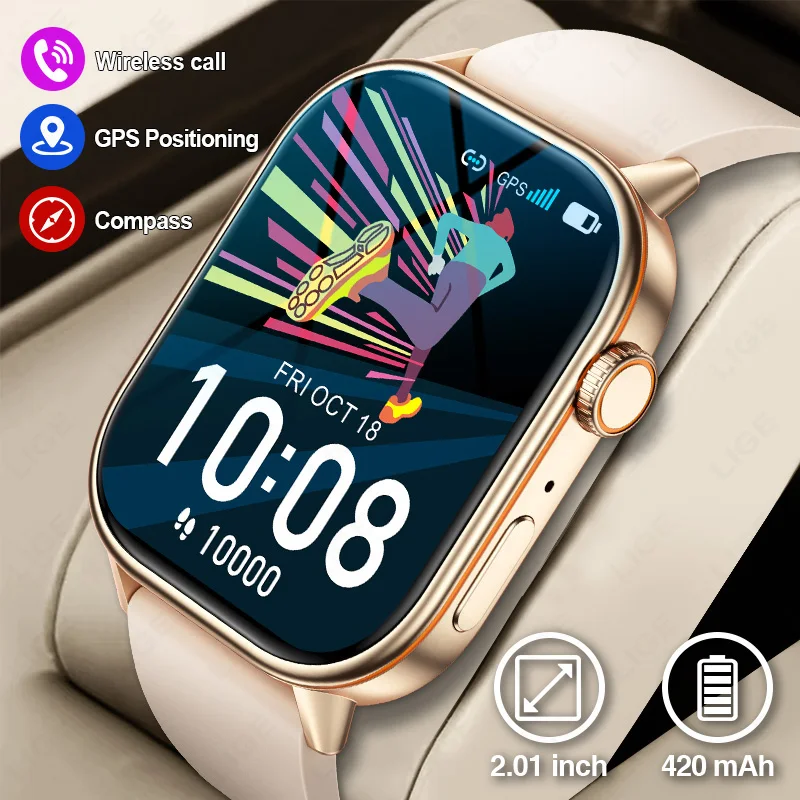 

Смарт-часы 2026 с GPS для женщин, 2,01 дюйма, для активного отдыха, с BT-вызовами, HD AMOLED-экраном, компасом, 420 мАч, 178+ спортивных режимов, водонепроницаемые, браслет-смартчасы