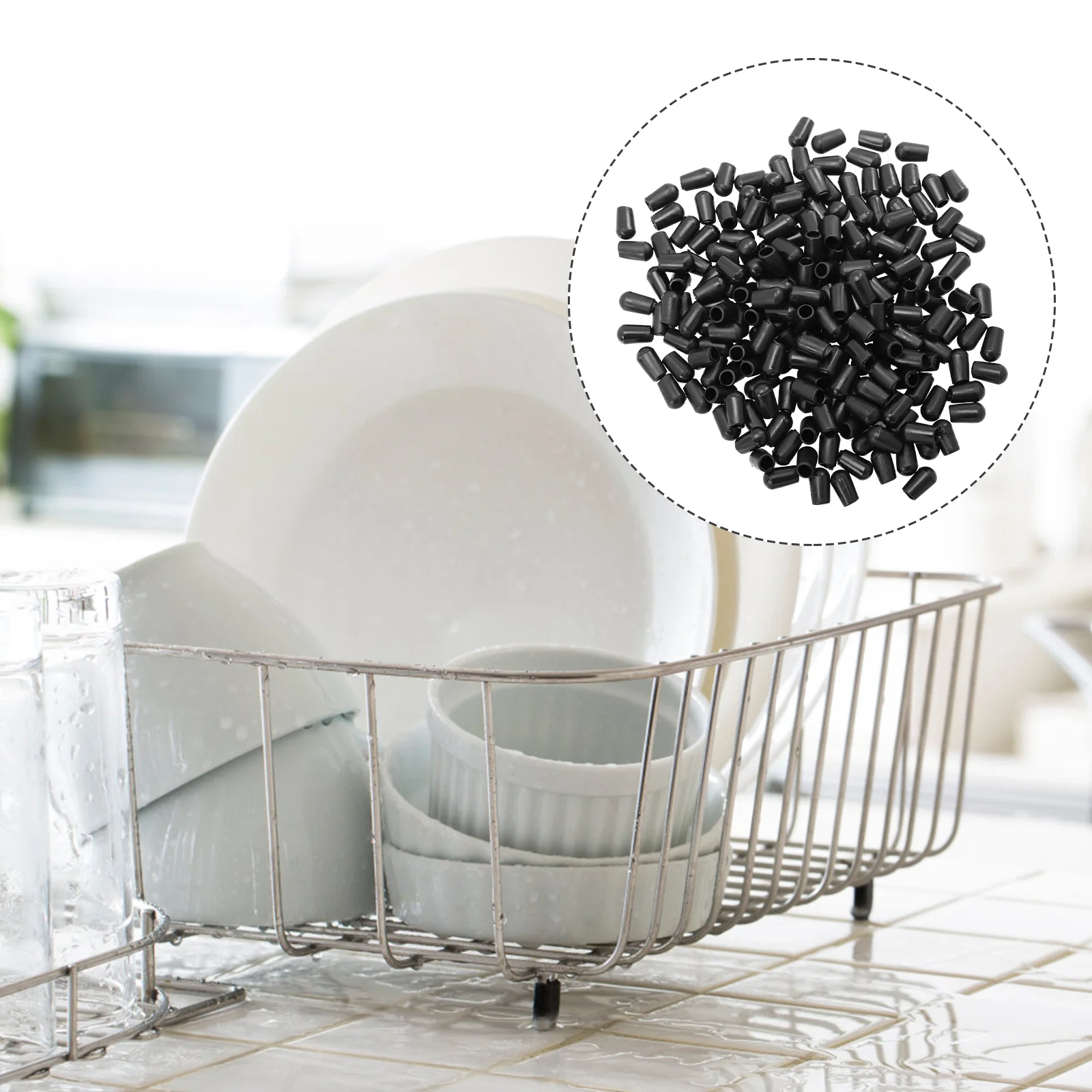 

200Pcs Rack Tine Caps Flexible Wire Thread Protector Round End Cover for Shelf Organizer Clothes Hanger Furniture Safety