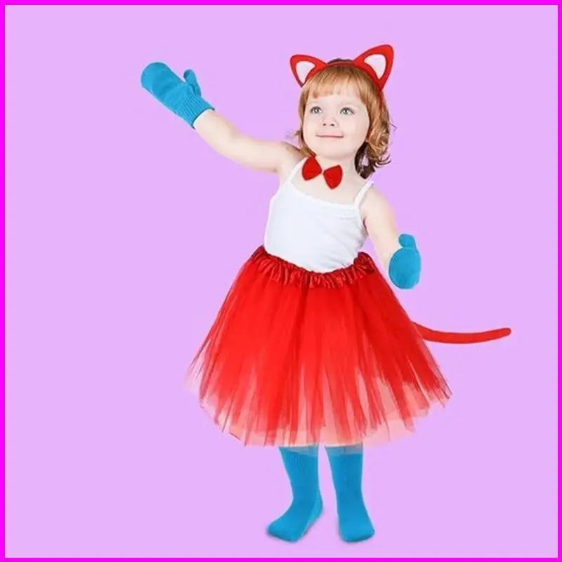 Costume chat Cosplay d'Halloween pour enfants, comprend bandeau d'oreille, queue, une chaussette nœud