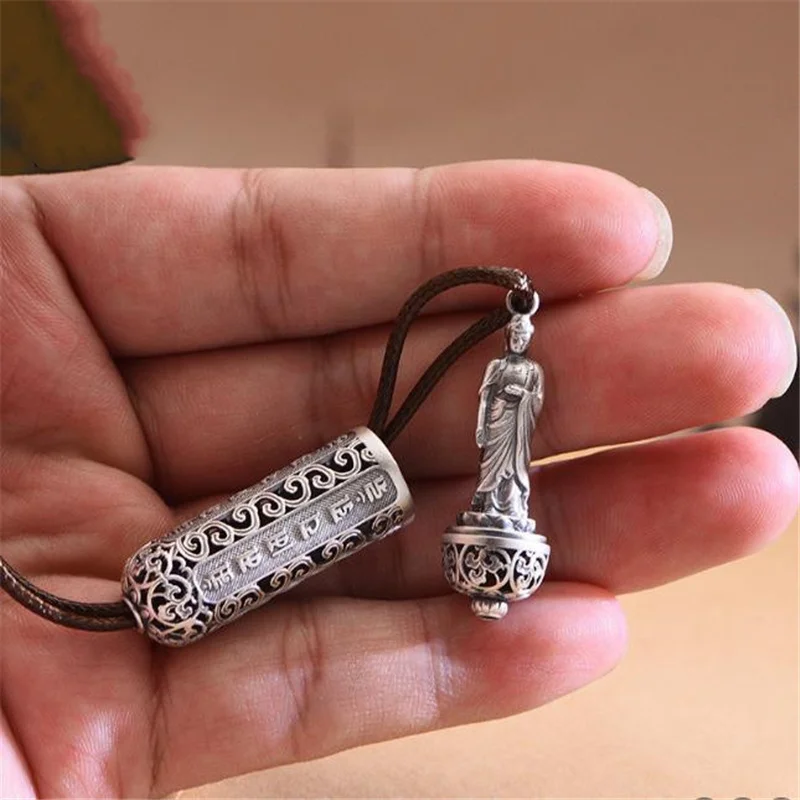 Male Pendant Six-Character Mantra Maitreya Laughing Buddha Amitabha Necklace For Men Jewelry Chain 925 Silver Necklace Boy Gift