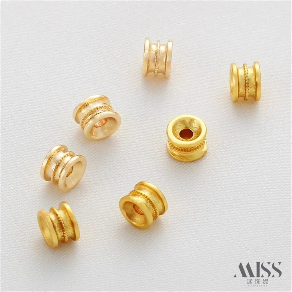 14K Gold Color Double-layer Mesh Groove Large Hole Bucket Beads 4*6mm Bead Partition DIY Bracelet Necklace Jewelry Accessories