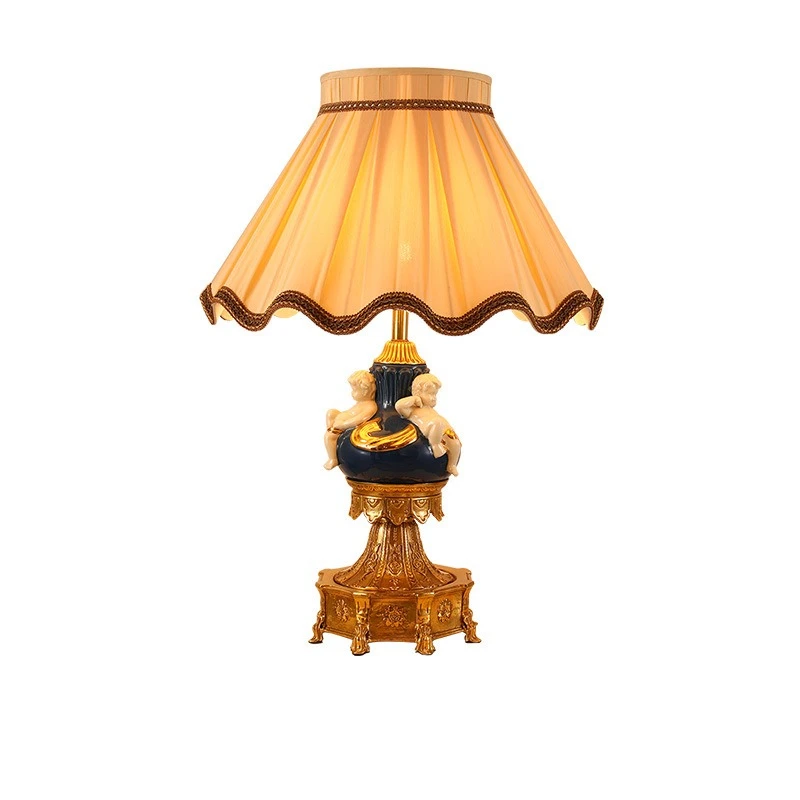 French all-copper ceramic desk lamp, retro pure copper European style, warm and luxurious bedside in the bedroom, decorated