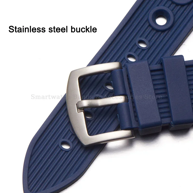 22mm Silicone Waterproof Watch Strap for Seiko for Omega for Rolex Universal Wrist Band Black Blue Strap Metal Buckle Bracelet