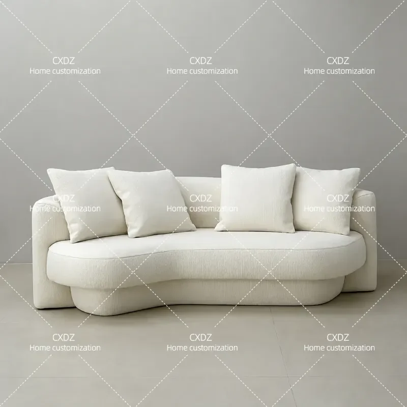 Modern Simple Curved Fabric Sofa 3 Seater Light Luxury Special Shaped Couch for Hotel Homestay Living Room Space Saving