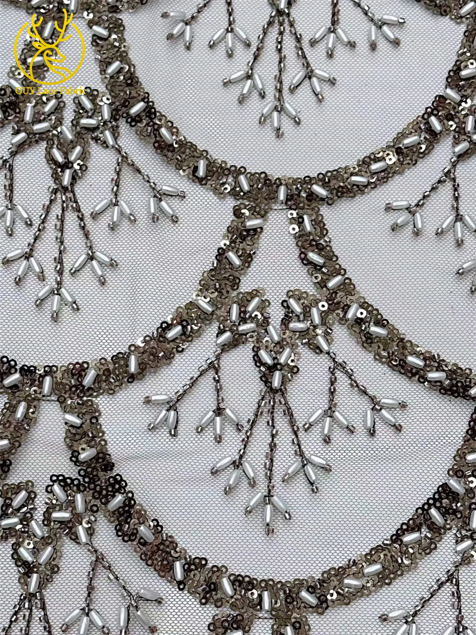 5 Yards französischer Pailletten-Spitzenstoff, afrikanischer Spitzenstoff, nigerianischer Tüll-Mesh-Spitzenstoff für Braut, Hochzeit, Heimdekoration – Detail 18