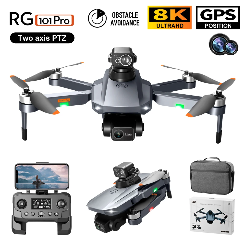 Drone professionnel RG101 PRO 8K pour touristes, caméra à cardan 3 axes, 5G, FPV, évitement d'obstacles à 360 °, quadrirotor sans balais, jouets RC, nouveau