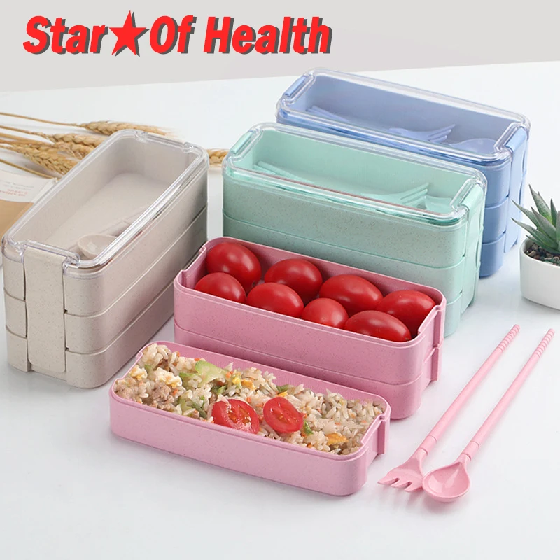 

Wheat Lunch Box Set Portable Bento Box Microwave Lunch Box Eco Friendly Container Office Tableware Cutlery Set School Bento Box