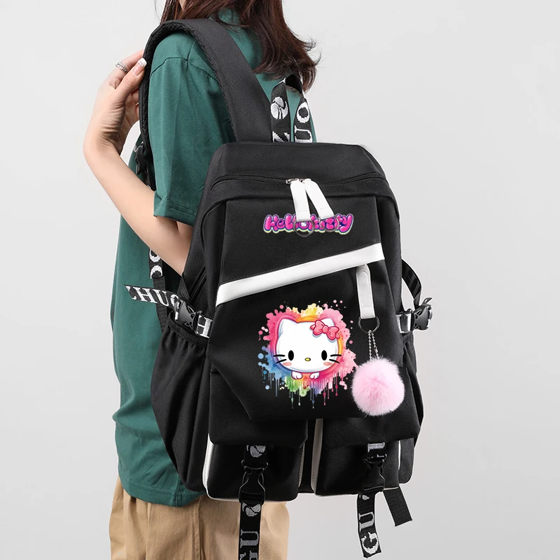 Sac à dos Hello Kitty Cartoon pour adolescents, sac à dos de retour à l'école pour filles et garçons, sac à dos en toile Anime pour enfants, sac à dos étudiant pour femmes