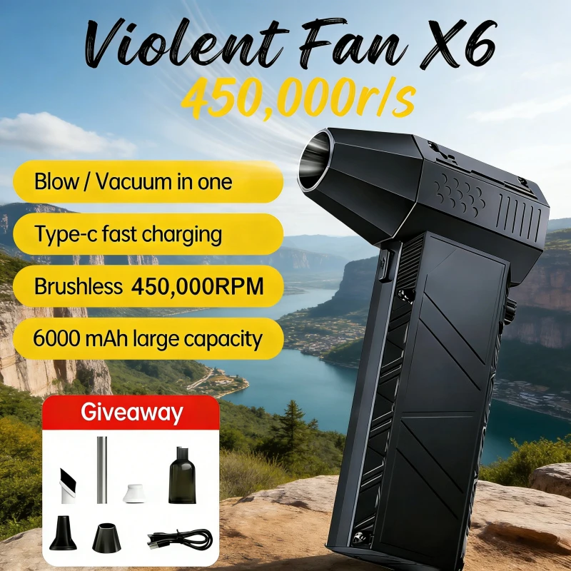 

X6 Snowy Hurricane Camping Fan | 800000RPM 150W 53m/s High-Speed 6000mAh Type-C Rechargeable Outdoor Tent Fan
