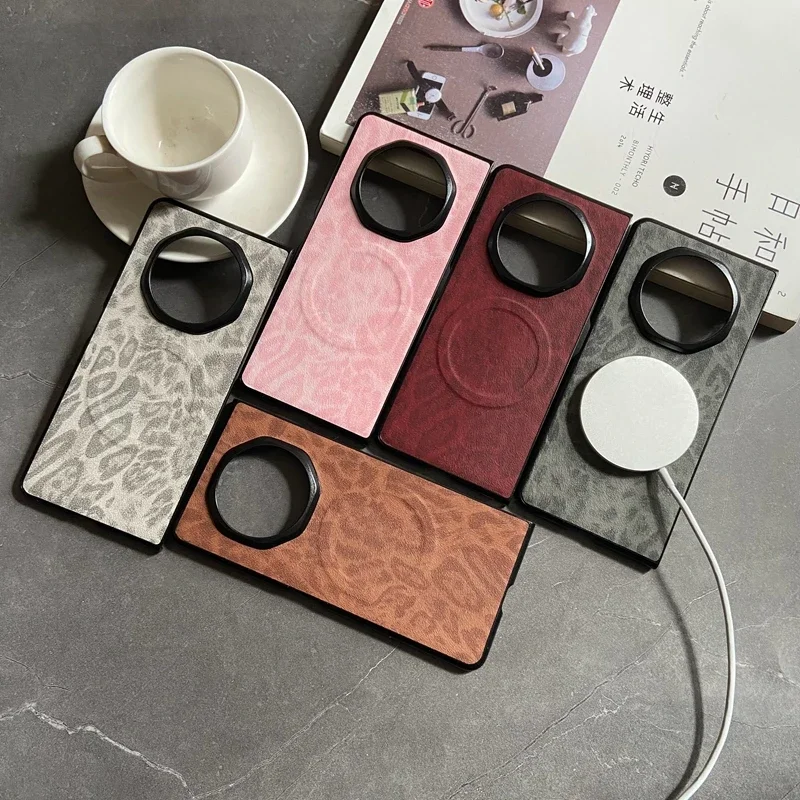 Роскошный деловой магнитный кожаный чехол для телефона Vivo X Fold 3 Pro 2 Plus с леопардовым цветочным принтом, противоударный защитный чехол из искусственной кожи, задняя крышка Fundas