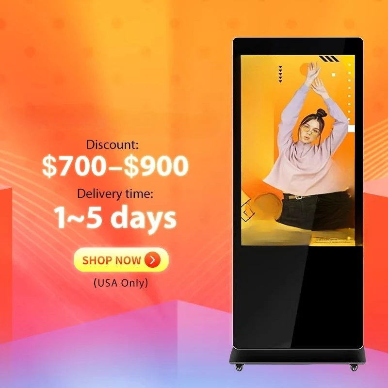 43 Inch Indoor Portable Digital Signage and Display Totem Movable Advertising Media Player Floor Standing LCD Touch Screen Kiosk