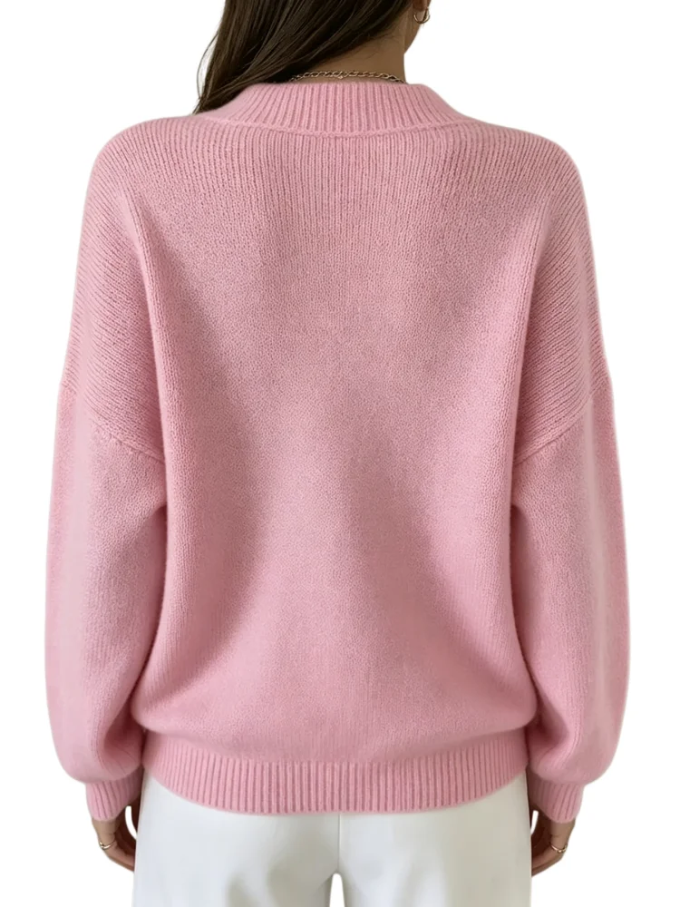 Europäische und amerikanische Plus-Size-Damenbekleidung, Herbst- und Winter-High-End-eleganter, lässiger, weicher Pullover mit V-Ausschnitt für Damen – Detail 4