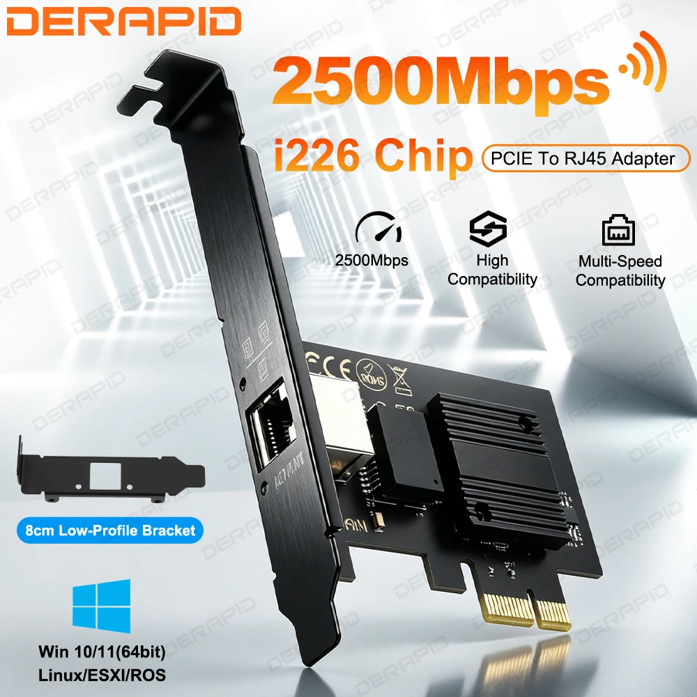 Intel I226-V PCIE To RJ45 Network Adapter 2.5G Gigabit Ethernet 100/1000/2500Mbps RJ45 LAN Controller For Desktop/PC Easy Set