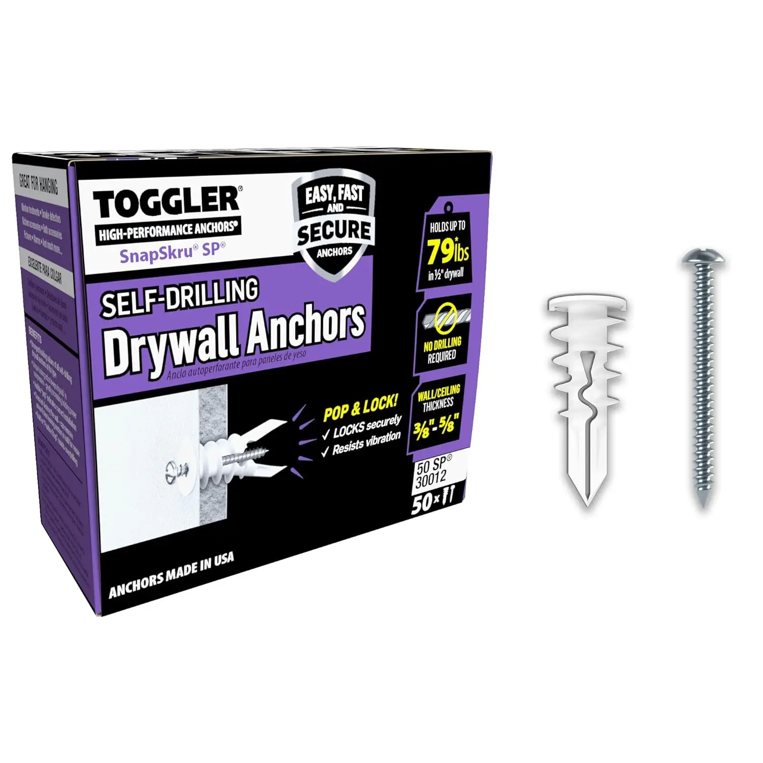 

Self Drilling Drywall Anchors for Hollow Walls, 50 Pack with Screws, Strong Hold for Shelves & Fixtures