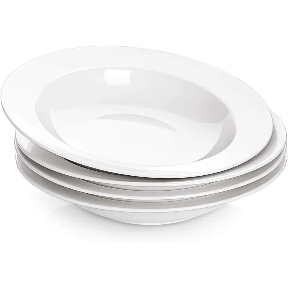 

Набор из 4 белых фарфоровых мисок для пасты и супа, 20 унций, с широким ободком, подходят для микроволновой печи и посудомоечной машины