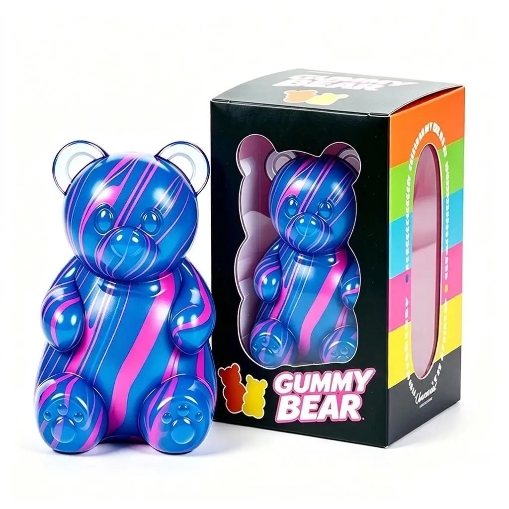 Samll Swirl Gummy Bear Squishy Toy With Box, Gel Filled Maltose Squeeze Ball, Slow Rising Sensory Fidget Relief Toy with Box