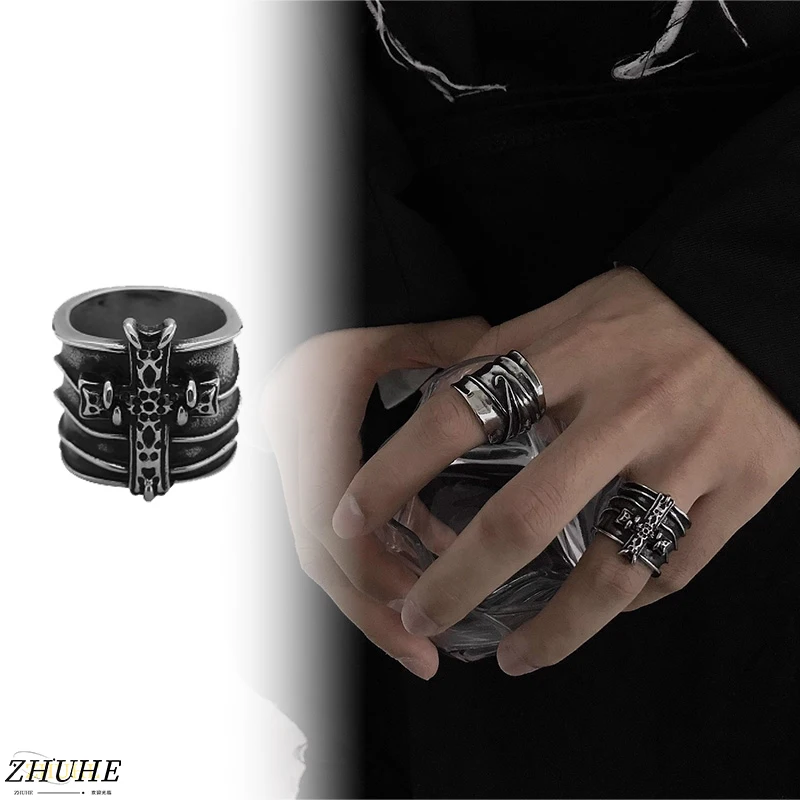 

The Cross-shaped Ring In A New Gothic Style, Made Of Titanium Steel And Not Fading, Is A Neutral Carnival Jewelry Accessory