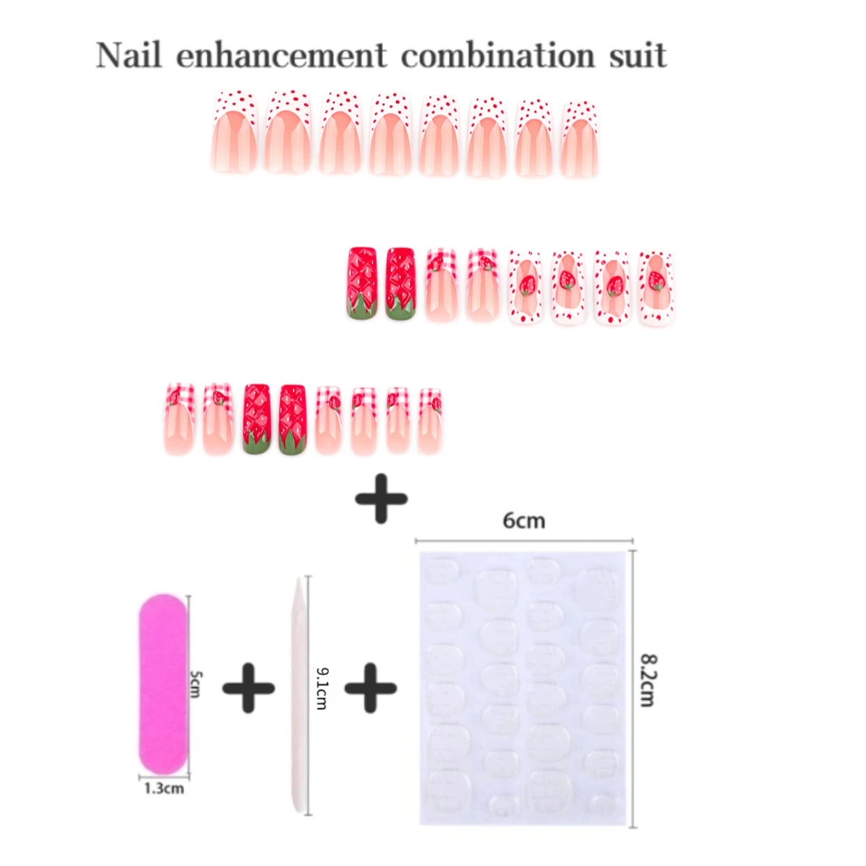 الحلو الفراولة وهمية مسمار التصحيح الأحمر البولكا نقطة الفرنسية نعش الباليه وهمية مسمار يمكن ارتداؤها غطاء كامل أظافر صناعية نصائح للفتيات #4