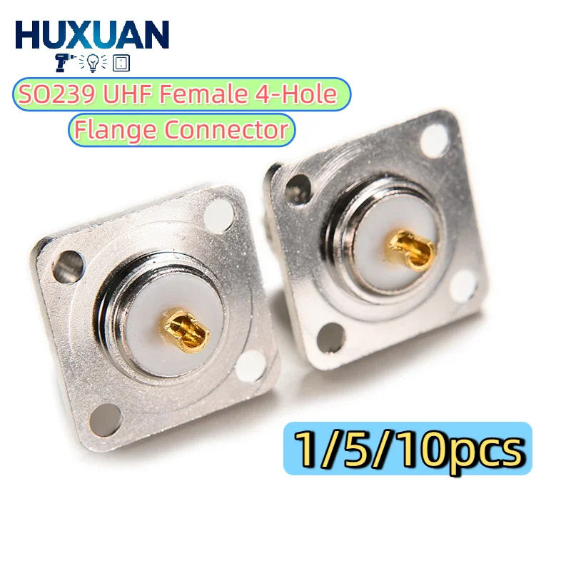 1/5/10pcs 4-Hole 25mm Flange SO239 UHF Female Jack Connector, Panel Mount Solder Type