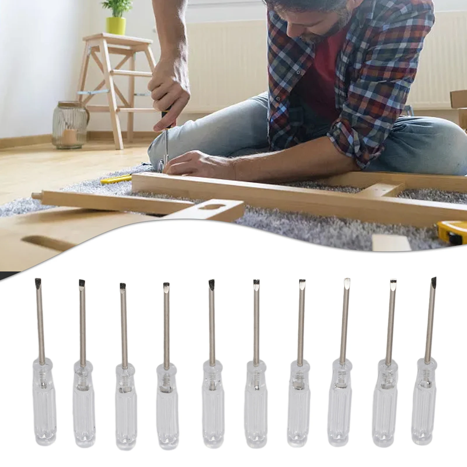 10pcs 3.74Inch Small Mini Screwdriver Set Kit Repair Tool Slotted Cross Screwdrivers Transparent Head Screwdrivers