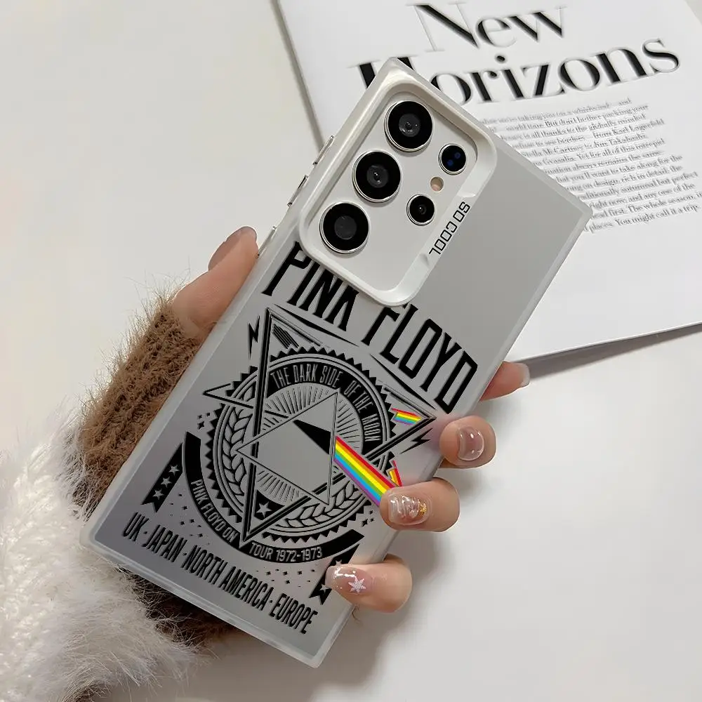 P-PInK F-FLOyDS-Logo Custodia per telefono per Samsung Galaxy S25 Edge S24 S23 S22 S21 S20 Ultra Funda Cover in silicone argento