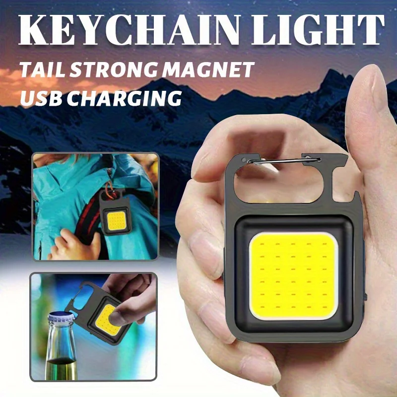 Mini-USB-COB-Schlüsselanhänger-Taschenlampe, 4 Beleuchtungsmodi, wiederaufladbares magnetisches LED-Arbeitslicht für Camping, Wandern, Notfall, Outdoor-Einsatz