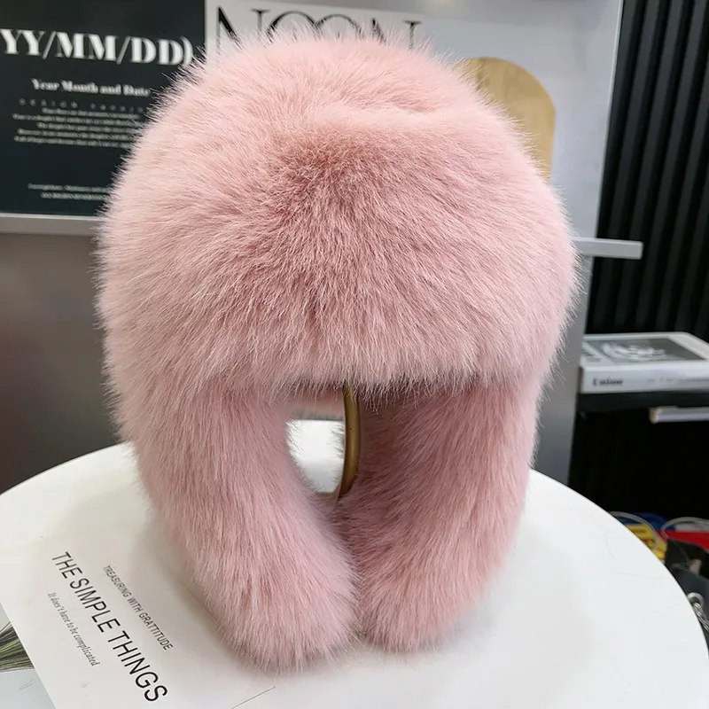 Lei Feng Hat For Women Faux Fox Fur Warm Thickened Ear Protection Hat Outdoor Cold-Proof Windproof Skating Skiing Plush cap
