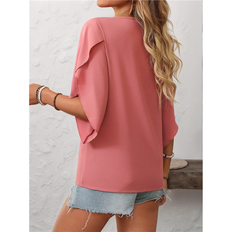 

AOAO-Womens 2025 Summer 1/2 Sleeve Tunic Tops Chiffon Work Blouse V-Neck Dressy Casual Shirt
