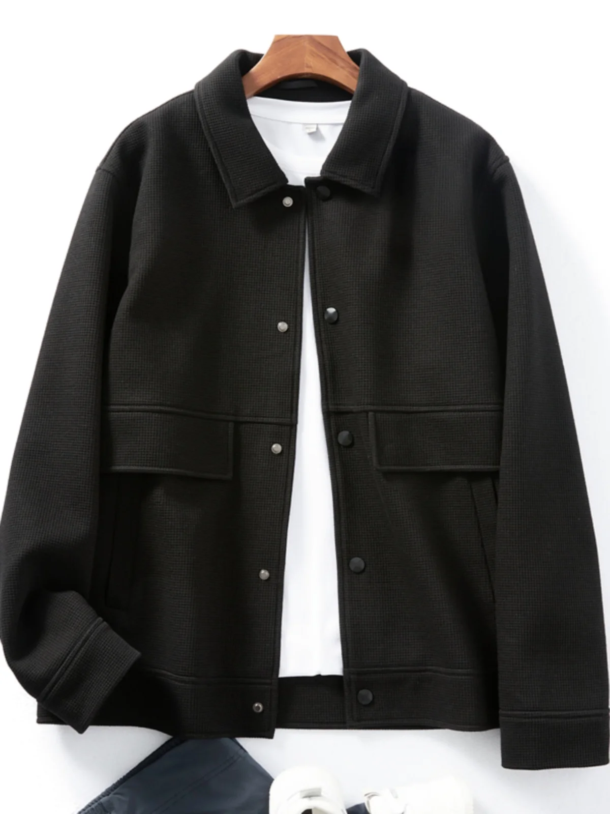 

Мужская весенняя модная повседневная куртка из высококачественной вафельной ткани с воротником, молодежная, свободного кроя, ветрозащитная, с длинными рукавами