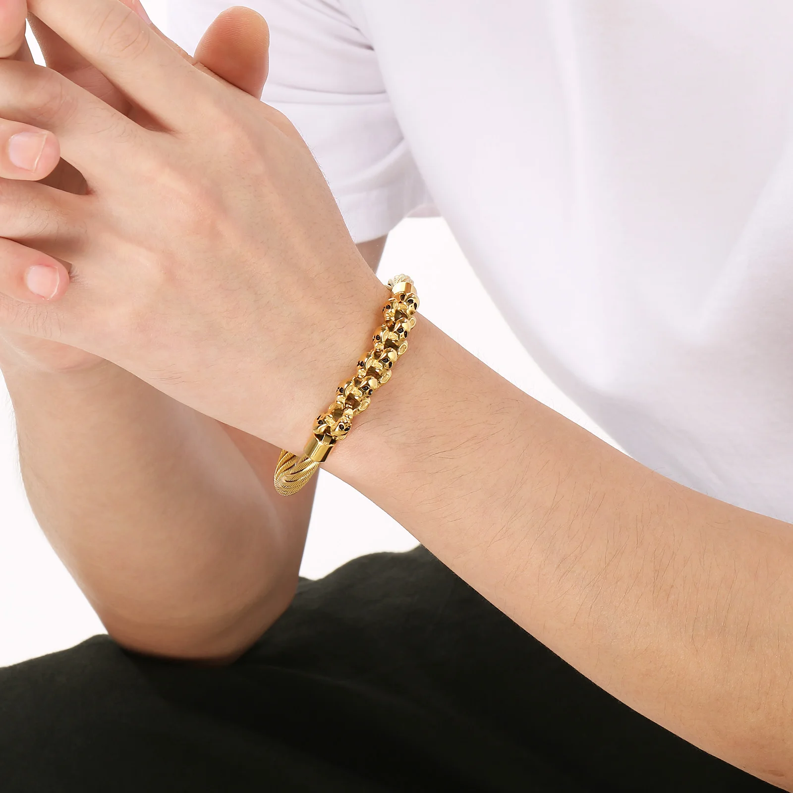 Fongten أسلاك الفولاذ الجمجمة الربط الفولاذ المقاوم للصدأ الرجال سوار العصرية الصبي اكسسوارات هالوين الأزياء والمجوهرات هدايا الحفلات #3