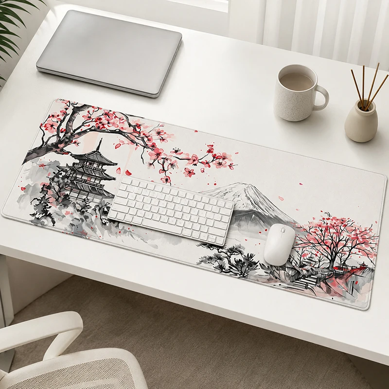 Mouse Pad Cherry Blossom Ink Wash Painting Gamer XL New Computer Mousepad XXL Mouse Mat Natural Rubber Soft Table Mat Mice Pad