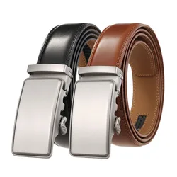 3.5cm Width Trouser Belt for Male Natural Non-porous Brown Belt Metal Automatic Buckle Men's Real Leather Belt