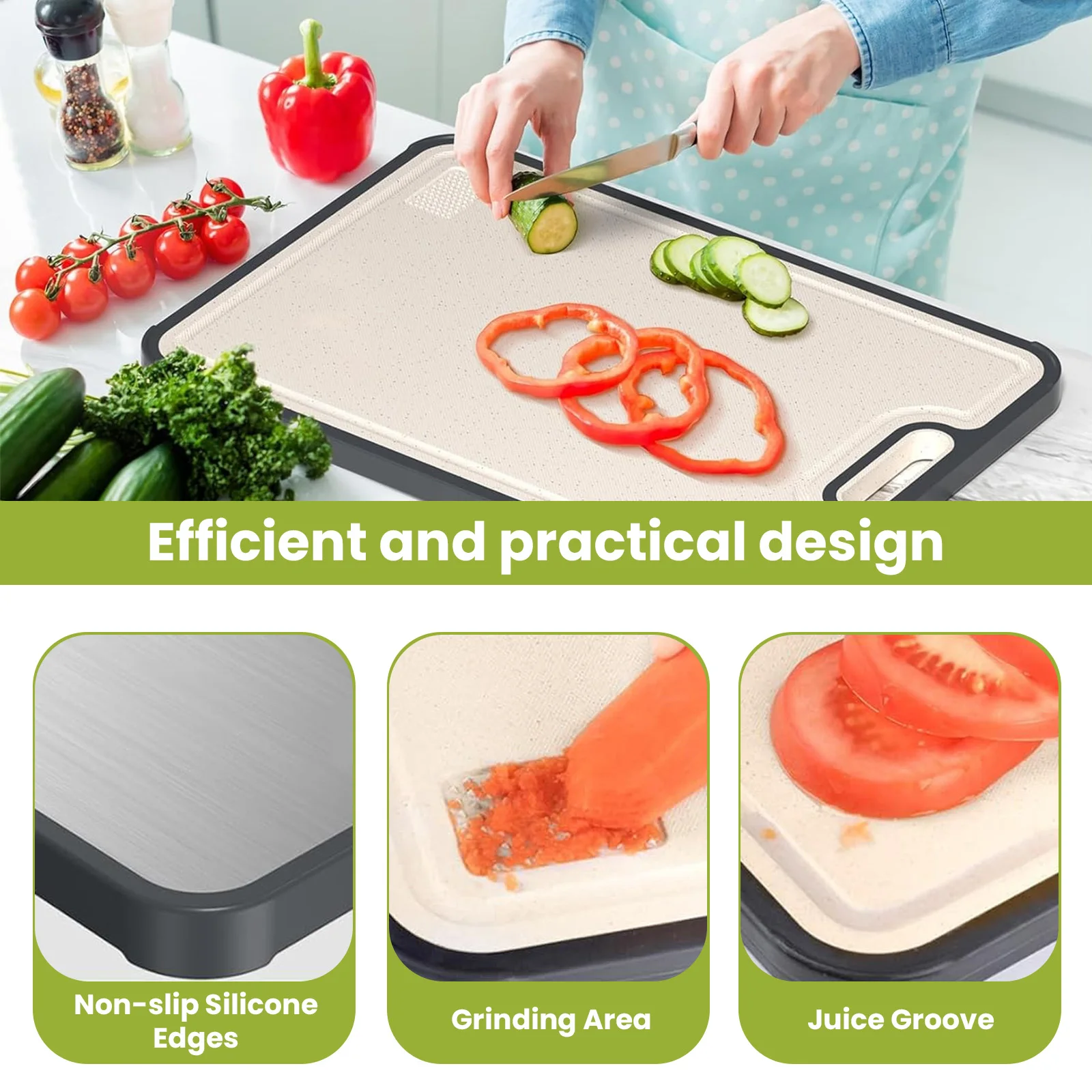 

Titanium Double Sided Cutting Board for Kitchen,Food Grade Pure Titanium and Wheat Straw Multifunctional Cutting Board