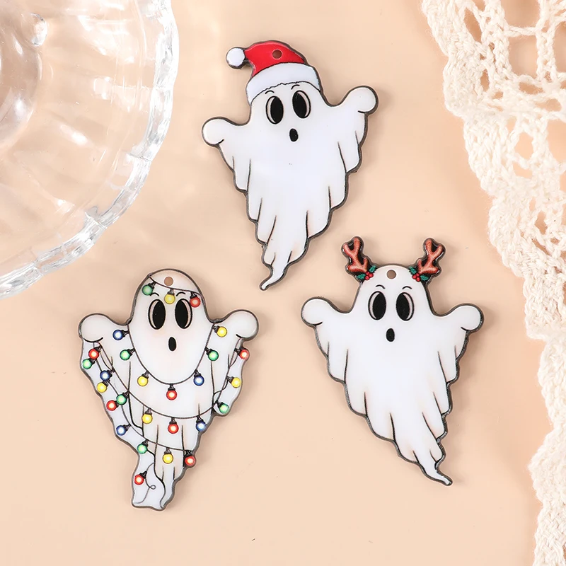 6Pcs Christmas Charms Creative Acrylic Ghost Pendant For Keychain Necklace Jewelry Diy Making