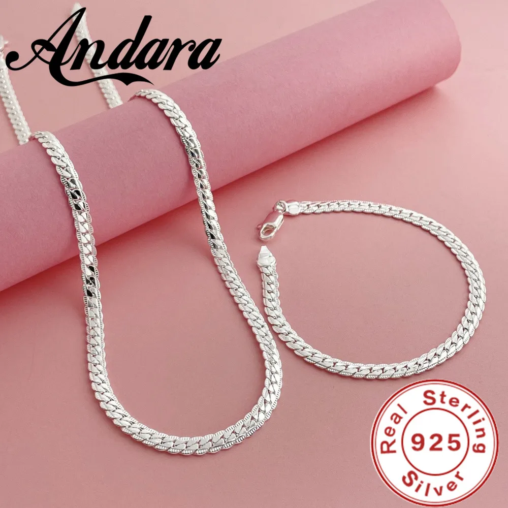 Women's 925 Sterling Silver Full Sideways Necklace Bracelet Set