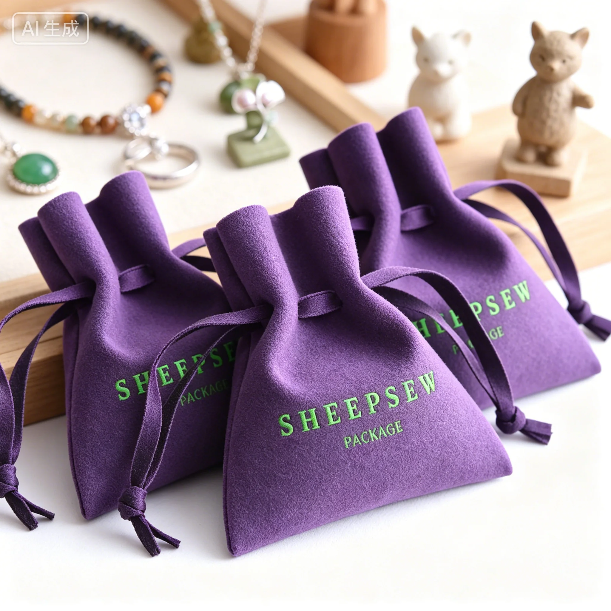 SHEEPSEW Bolsas de Joyería Negras Pequeñas con Cordón y Logotipo Personalizado, Bolsa para Relojes, Collares, Anillos, Pendientes