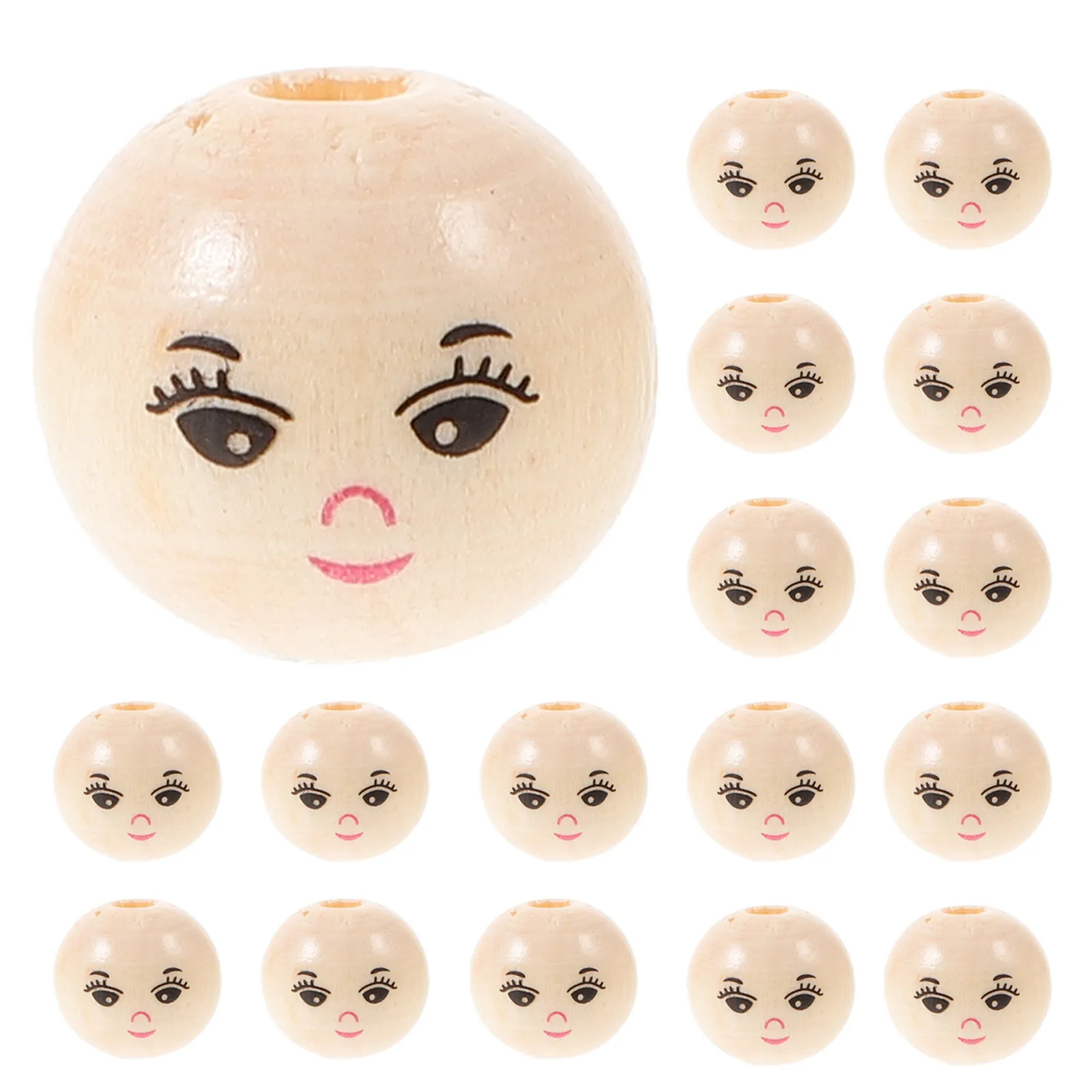 60Pcs Round Wooden Beads with Smile Face Design Pre-Drilled Large Holes Smooth Skin-Friendly Craft Beads for DIY Bracelets