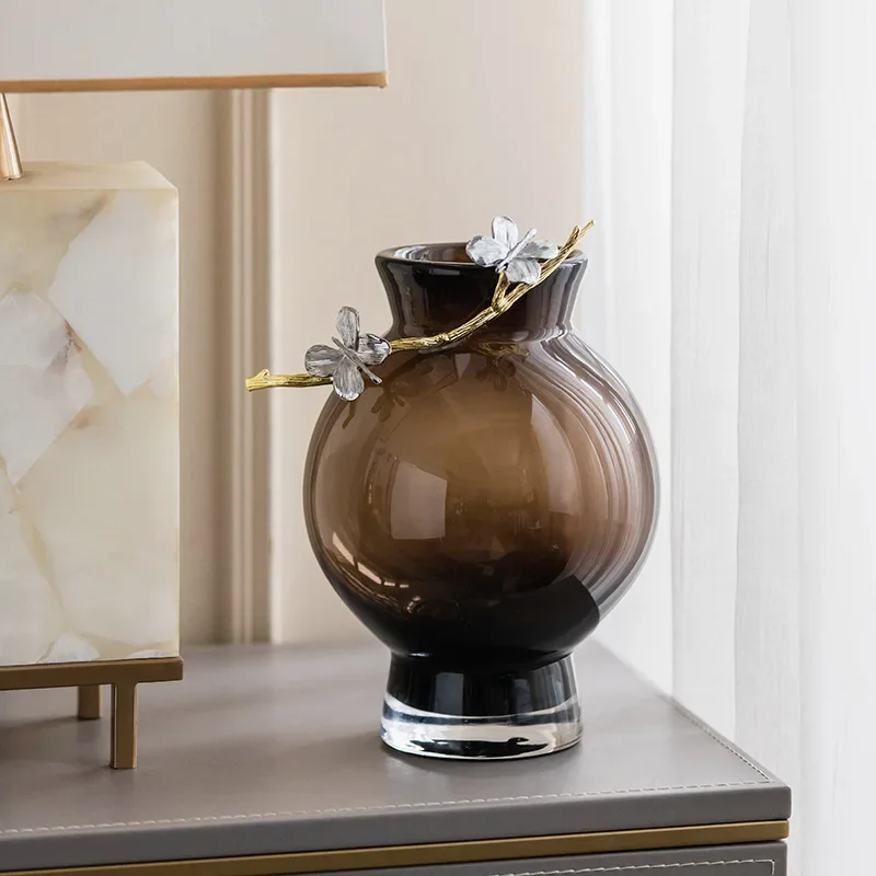 Nuovo ornamento cinese del fiore di vetro del metallo di lusso leggero, essiccatore creativo del fiore del mobile TV dell'ingresso del soggiorno