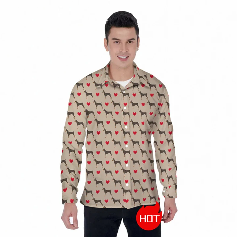 

Fashion Doberman 3D Printed Long Sleeve Shirts For Men Clothes Funny Pet Dog Lapel Blouse Casual Dogs Button Clothing Blouses