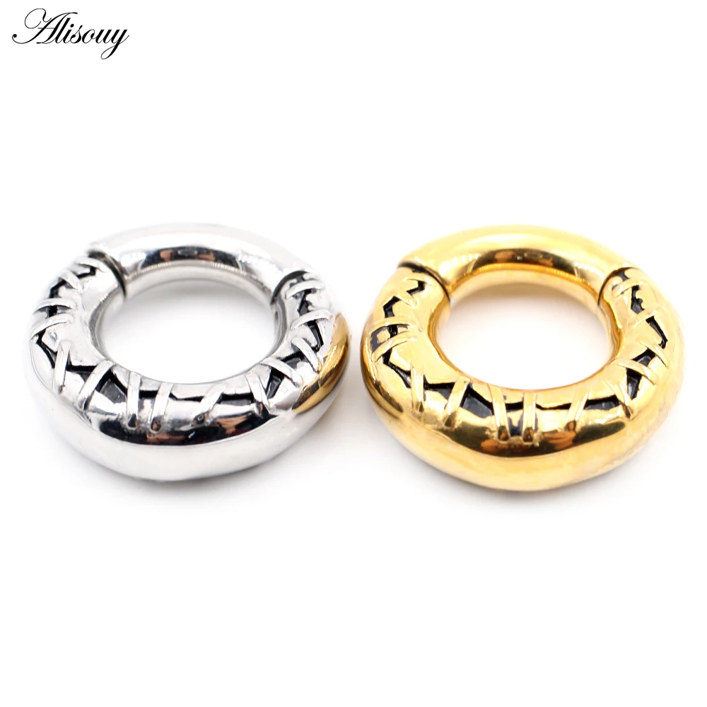 Alisouy 1PC Copper Mend Patch Stitch Round Circle Hinged Ear Weight Expander Stretcher Plug Gauges Earring Body Piercing Jewelry