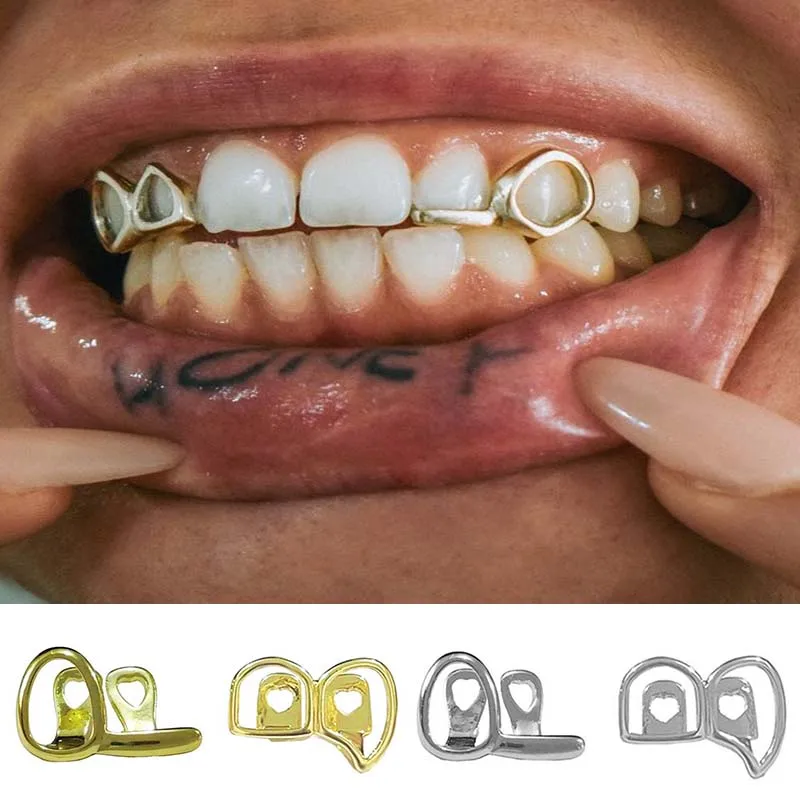 Hip Hop Fashion Hollow-Out Glossy False Teeth Accessory For S, Unisex Rap Style Gift, Costume Jewelry, Party Accessory