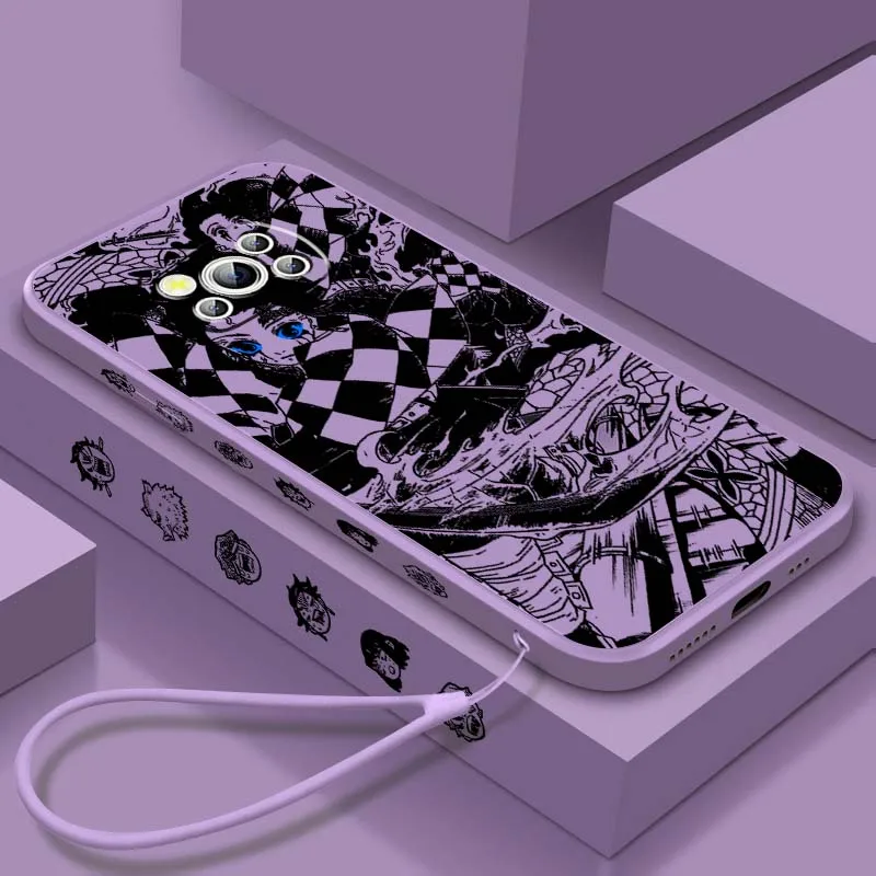 

Anime Dark Demon Slayer Phone Case For Xiaomi Mi Poco X8 X7 X6 X5 X4 X3 M8 M7 M6 M5 F8 F7 F5 Pro 5G Liquid Left Rope