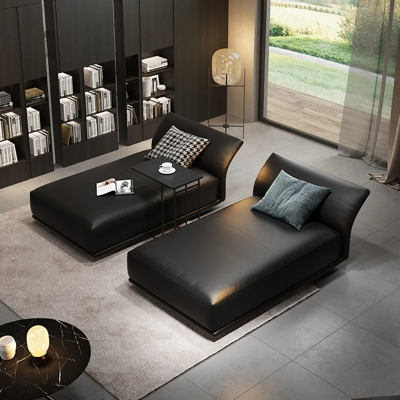 Italian chaise longue living room Nordic modern simple light luxury master bedroom soft collapsed solid wood leisure chaise lon