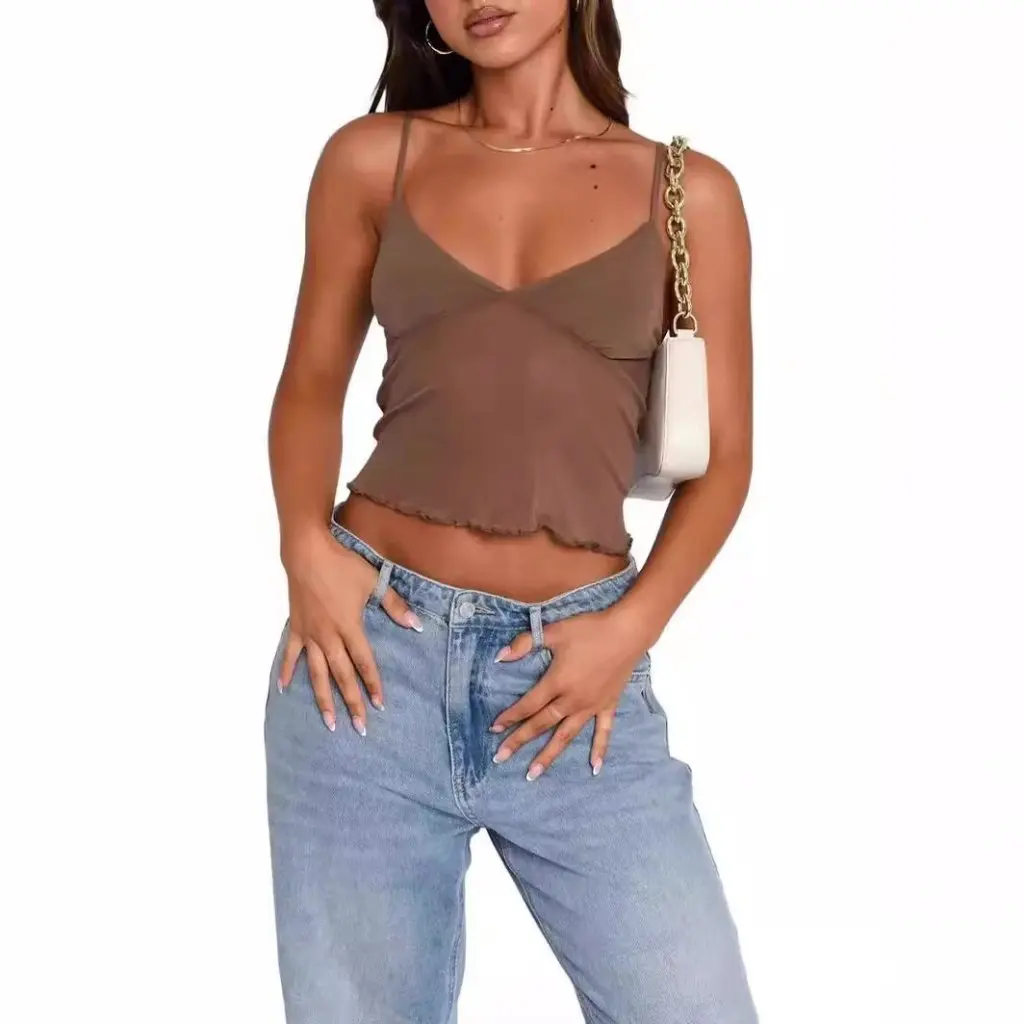 

Sexy Slim Mesh Stitching Small Sling European American Style Women's Vest for
