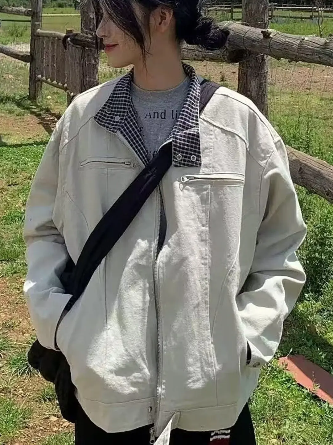 

Спецодежда American Sle Jaet ex Свободный повседневный лоскутный весенне-осенний модный топ из полиэфирного волокна Молодежная модная молния...