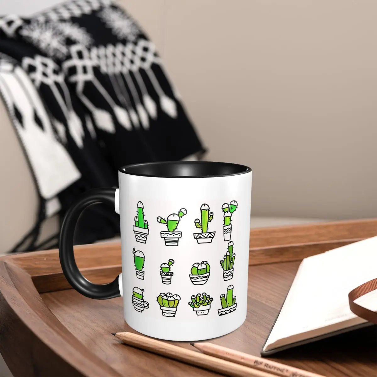 Cock Plants Cactus Green Watercolor Mug Funny Ceramic Coffee Cups Tea Mugs Milk Cup Drinkware Gift for Woman Man
