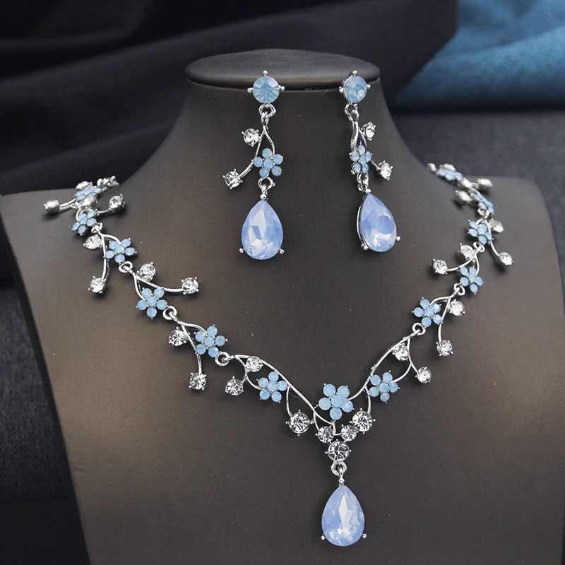 Rhinestone Water Drop Bridal Jewelry Sets for Women Choker Necklace Earring Set Wedding Bride Jewelry Sets